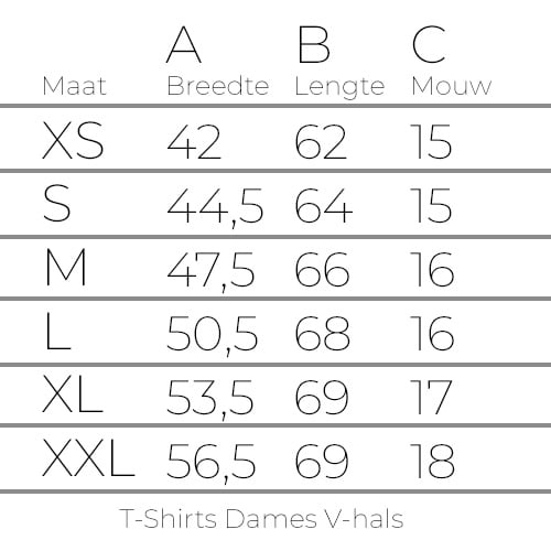 Maattabel T-Shirts Dames V-hals