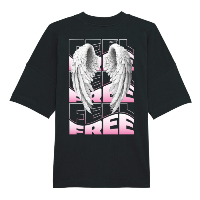 Oversized T-shirt Feel Free Black-Pink