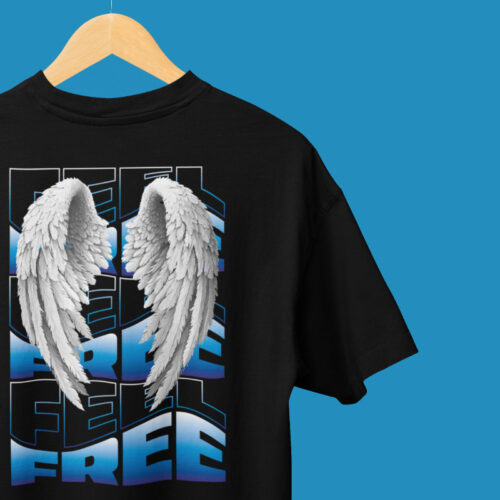 Oversized T-shirt Feel Free Black-Blue