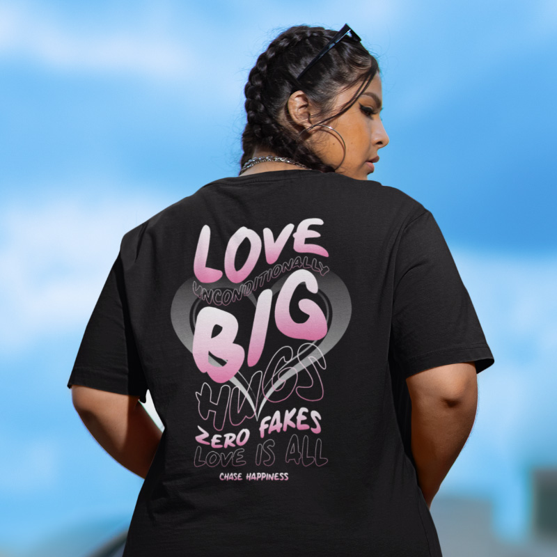 Oversized T-shirt Love Unconditionally Black-Pink