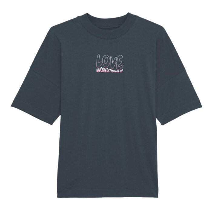 Oversized T-shirt Love Unconditionally India Ink Grey-Pink