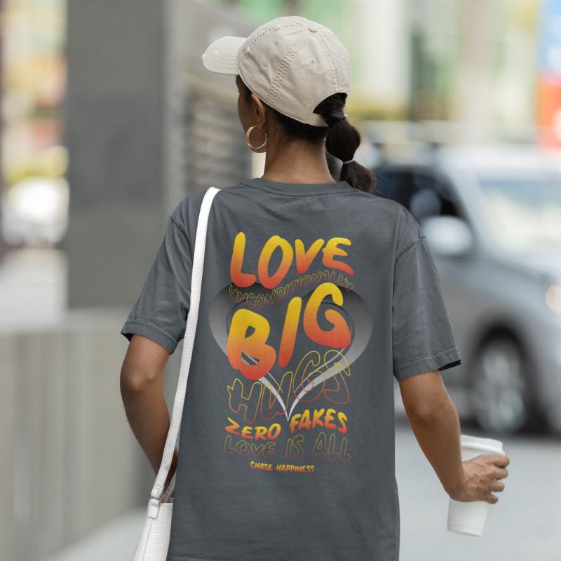 Oversized T-shirt Love Unconditionally India Ink Grey-Orange