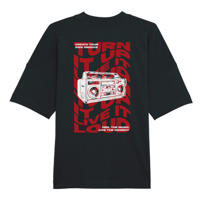 Oversized T-shirt Turn it up Live it loud Black-Red