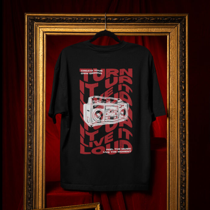 Oversized T-shirt Turn it up Live it loud Black-Red