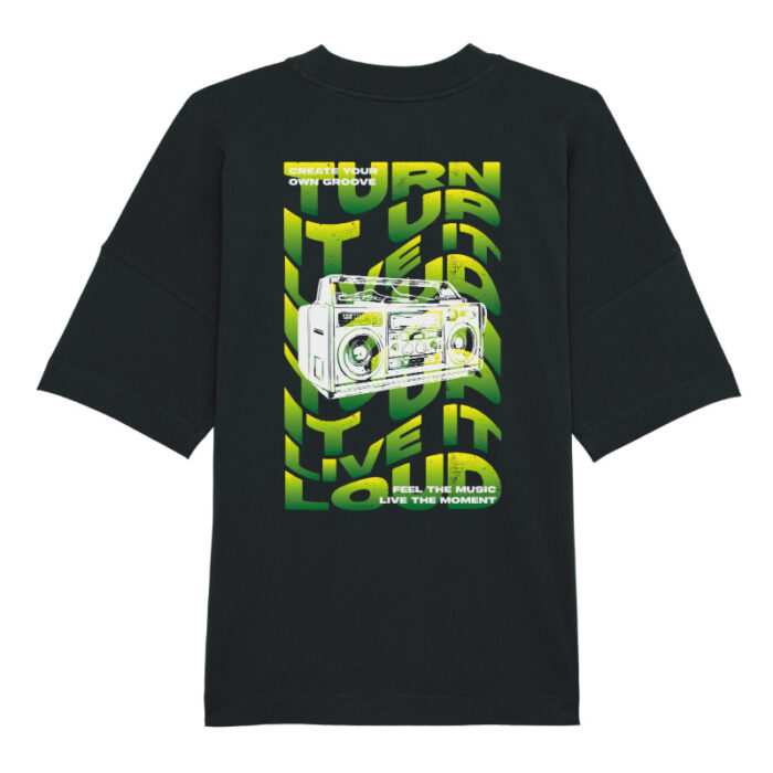 Oversized T-shirt Turn it up Live it loud Black-Green