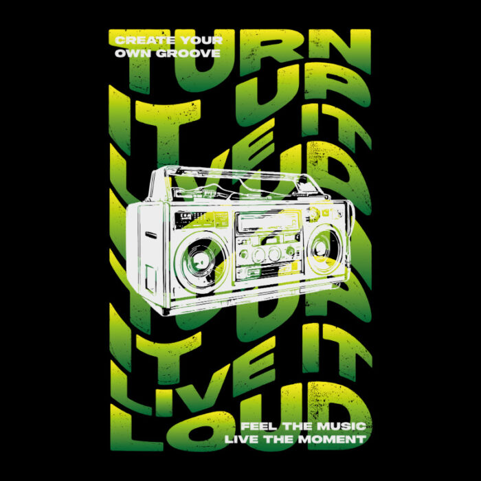 Oversized T-shirt Turn it up Live it loud Black-Green