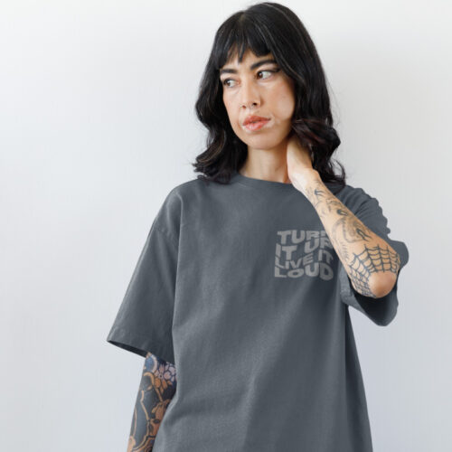 Oversized T-shirt Turn it up Live it loud Grey-Grey