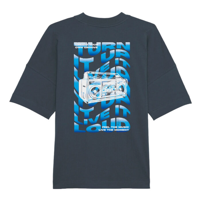 Oversized T-shirt Turn it up Live it loud Grey-Blue