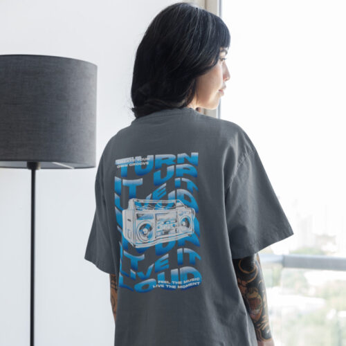 Oversized T-shirt Turn it up Live it loud Grey-Blue