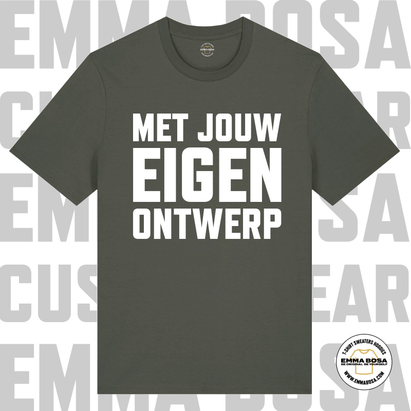 T-Shirt Uni Eigen Ontwerp Khaki